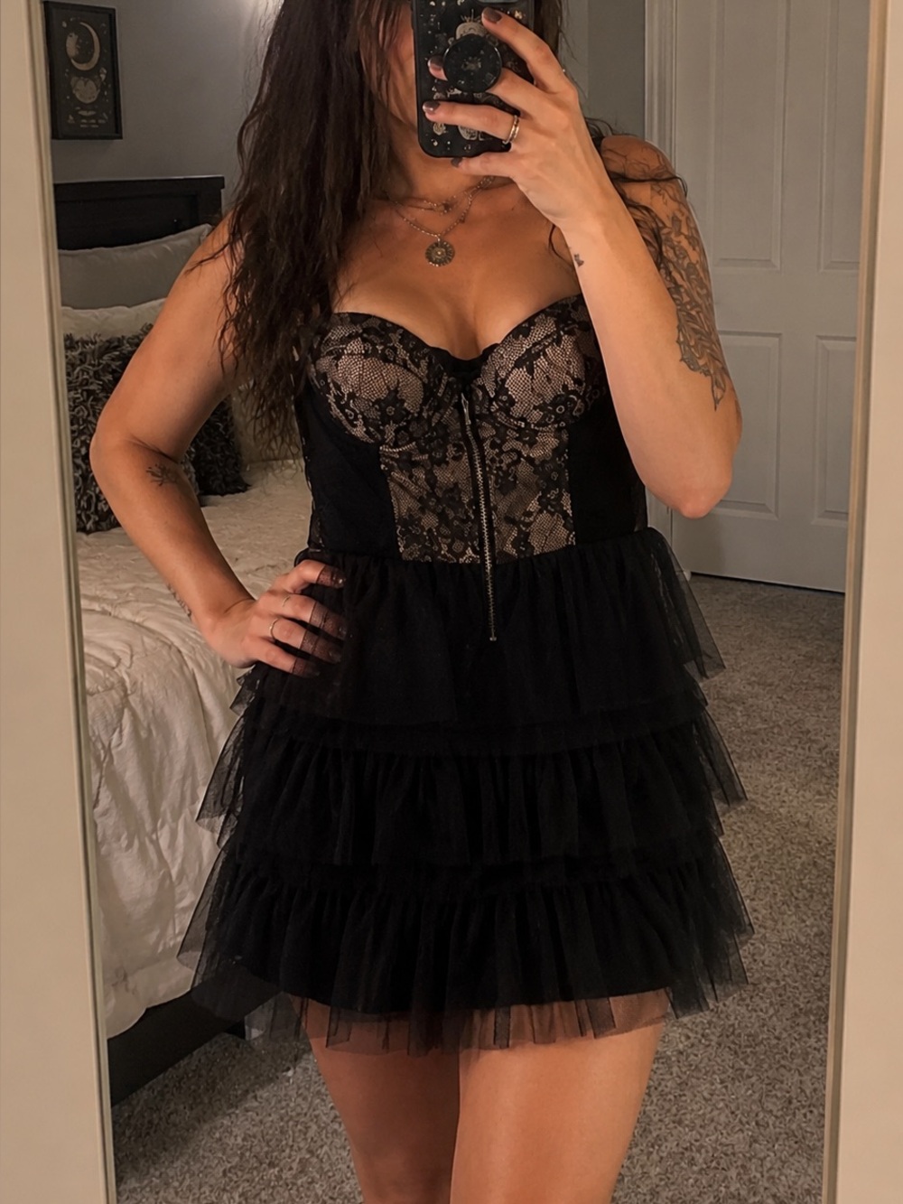 Elegant Black Lace Strapless Dress